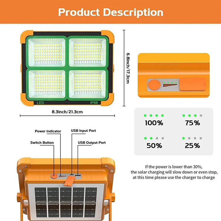 پروژکتور شارژی خورشیدی 100 وات مهتابی، آفتابی و نچرال
